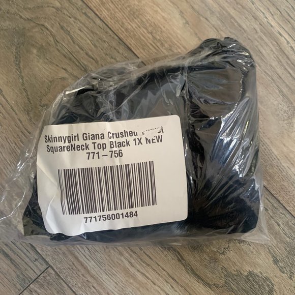 NWT SKINNYGIRL GIANA CRUSHED VELVET SQUARE NECK TOP BLACK MEDIUM & 1X - Picture 15 of 16